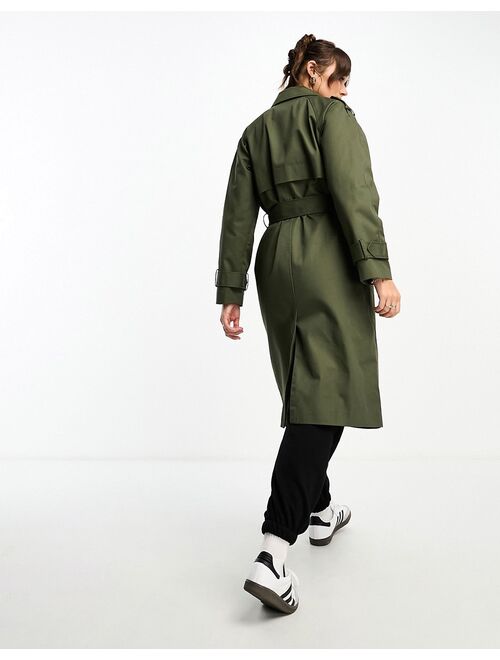 ASOS DESIGN longline trench coat in dark khaki