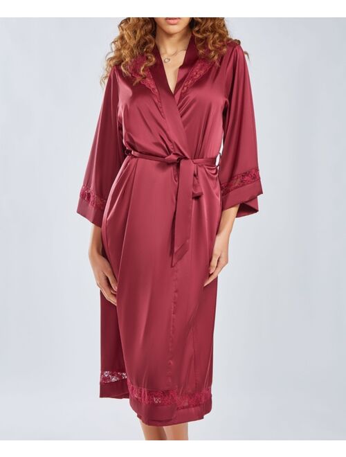 iCollection Women's Silky Long Robe with Lace Trims