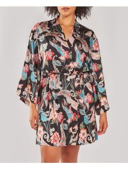 iCollection Plus Size Silky Soft Short Printed Robe
