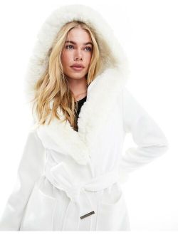 faux fur robe jacket in cream
