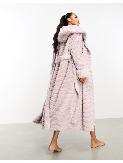 Boux Avenue chevron embossed long robe in mocha