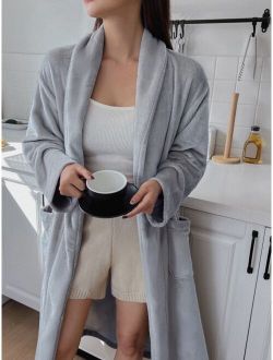 Pocket Patched Belted Lounge Robe