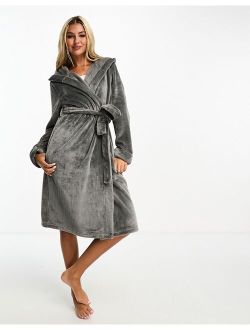 super soft fleece midi robe in dark gray
