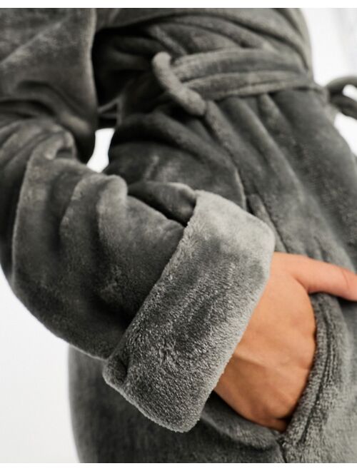 ASOS DESIGN super soft fleece midi robe in dark gray