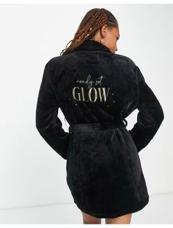 'ready, set, glow' slogan robe in black