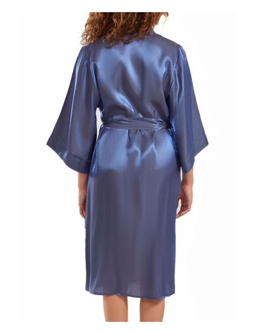 iCollection Skyler Plus Size Irredesant Robe with Self Tie Sash and inner Ties