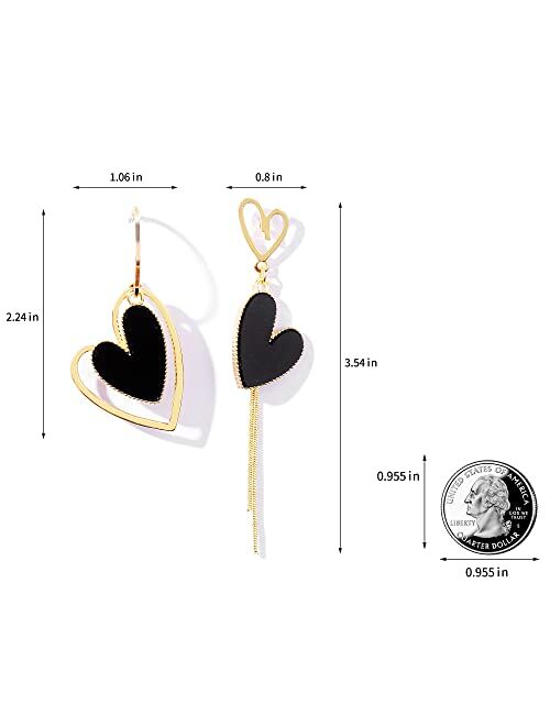 PopTopping Asymmetrical Heart Earrings Heart Drop Earrings For Girls Heart Dangle Earrings For Women Valentine's Day Mother's Day Birthday Christmas Gift
