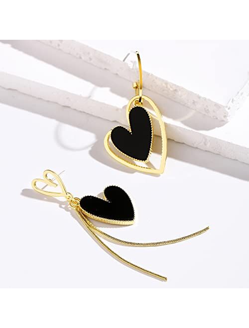 PopTopping Asymmetrical Heart Earrings Heart Drop Earrings For Girls Heart Dangle Earrings For Women Valentine's Day Mother's Day Birthday Christmas Gift