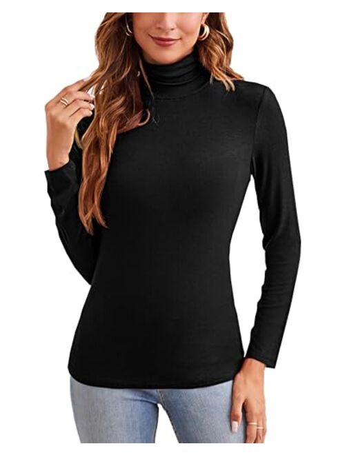 XSRYT Women Long Sleeve Mock Turtleneck Lightweight Ribbed Knit Shirts Underscrub Pullover Tops