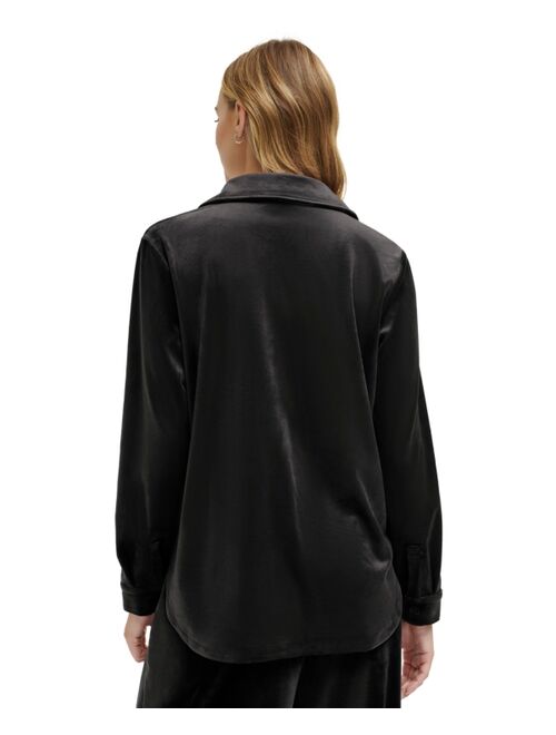 CALVIN KLEIN Petite Velour Button-Up Shirt