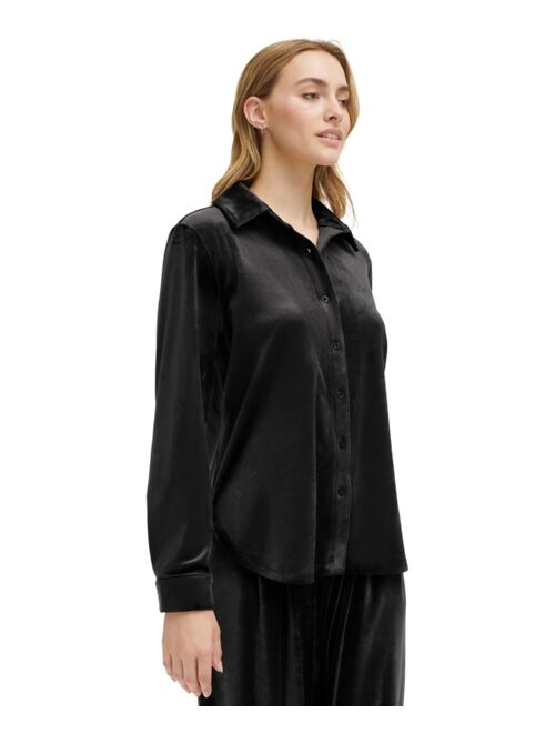 CALVIN KLEIN Petite Velour Button-Up Shirt