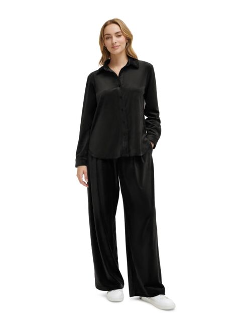 CALVIN KLEIN Petite Velour Button-Up Shirt