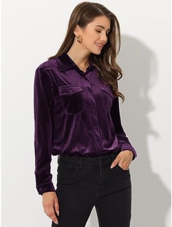 Women's Velvet Shirt Long Sleeve Winter Button Down Casual Tops
