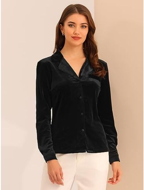 Allegra K Velvet Blouse for Women's Collared Long Sleeve Halloween Button Down Shirt Top