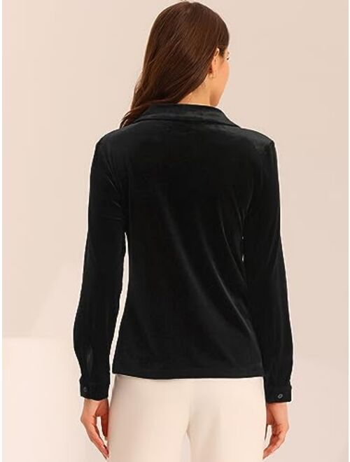Allegra K Velvet Blouse for Women's Collared Long Sleeve Halloween Button Down Shirt Top