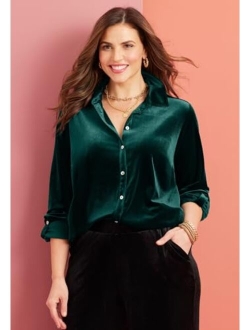 Catherines Women's Plus Size Anywear Velvet Button Front Shirt
