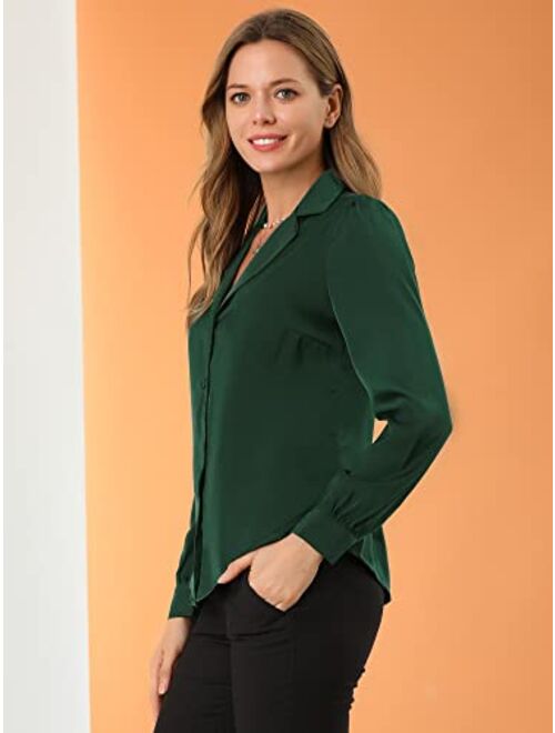 Allegra K Women's Elegant Collar Blouse Long Sleeve Work Office Button Down Satin Shirt