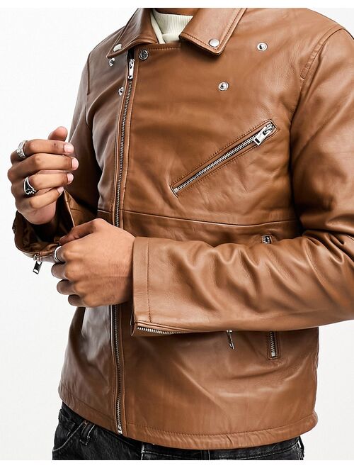Bolongaro Trevor leather ranger biker jacket in tan