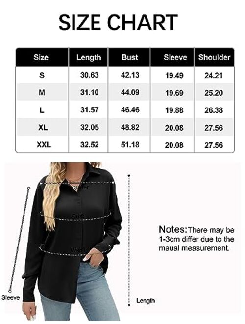 Sucolan Womens Button Down Shirt Satin Short Sleeve Button Up Shirts Casual V Neck Silk Blouses Office Work Tunic Tops
