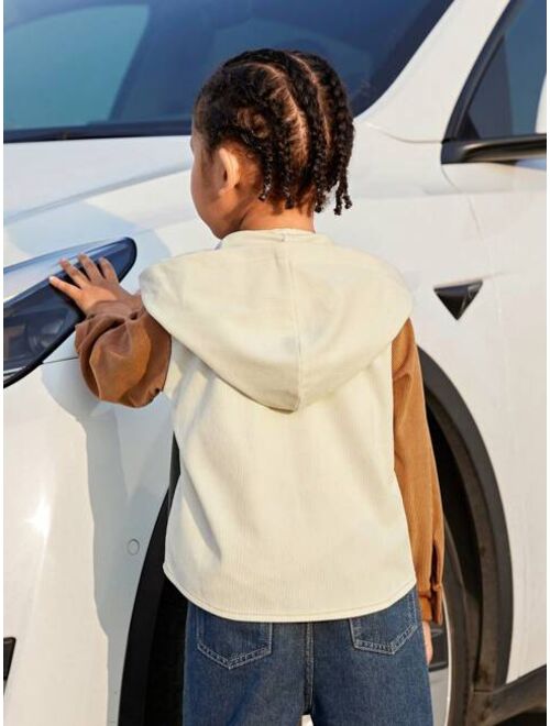 SHEIN Kids EVRYDAY Toddler Boys' Hooded Color-block Shirt
