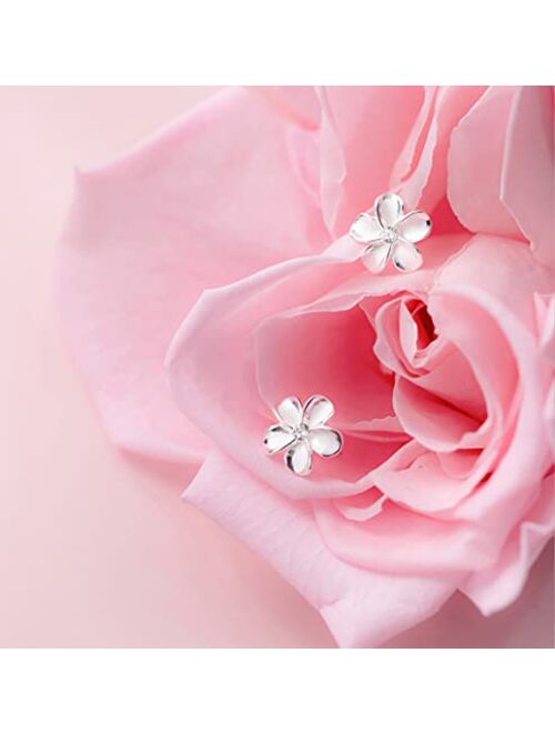 Reffeer Solid 925 Sterling Silver Plumeria Flower Stud Earrings for Women Girls Crystal Flower Stud Earrings
