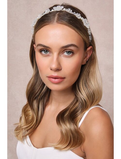 Lulus Flourishing Elegance White Beaded Pearl Flower Headband
