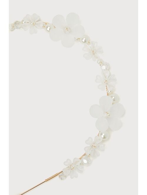 Lulus Flourishing Elegance White Beaded Pearl Flower Headband