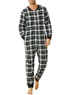 Latuza Men's Cotton Flannel Onesie Adult One Piece Pajamas Jumpsuit