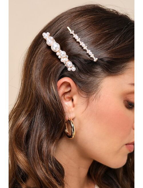 Lulus Radiant Aspect Gold and White Pearl Four-Piece Hair Clip Set