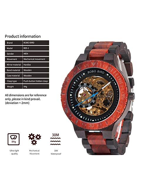 BOBO BIRD Mens Wooden Watches Luxury Mechanical Watch Lightweight Wood Band Timepieces for Men with Gift Box