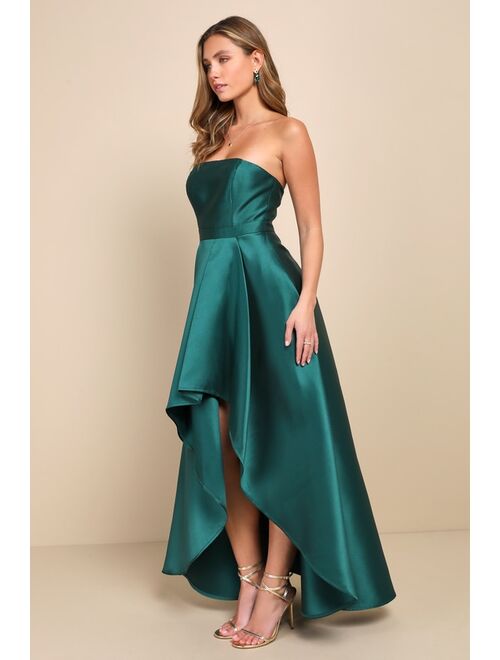 Lulus Broadway Show Emerald Green Strapless High-Low Maxi Dress