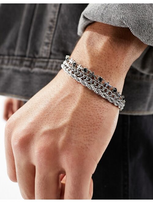 ASOS DESIGN 3 pack chain bracelet in silver tone