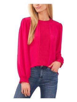 CeCe Women's Long Sleeve Smocked Cuff Pin-Tuck Front Blouse