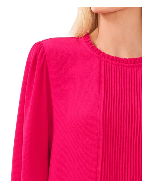 CeCe Women's Long Sleeve Smocked Cuff Pin-Tuck Front Blouse