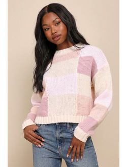Warmly Adored Pink Multi Color Block Pullover Sweater