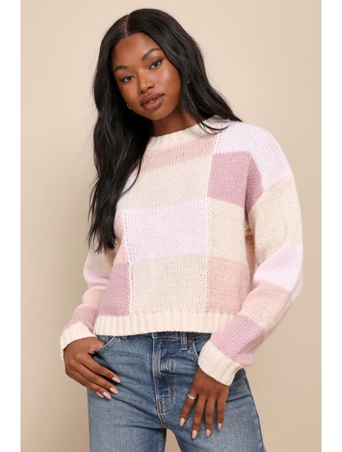 Lulus Warmly Adored Pink Multi Color Block Pullover Sweater