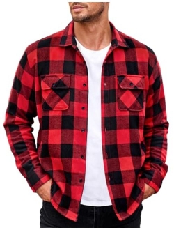 Men's Sherpa Lined Flannel Shirt Jacket Long Sleeve Button Up Fleece Plaid Shirts