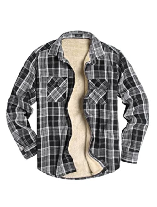 COOFANDY Men's Sherpa Lined Flannel Shirt Jacket Long Sleeve Button Up Fleece Plaid Shirts