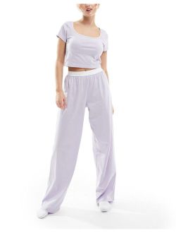 mix & match cotton pajama pants with exposed waistband and picot trim in lilac
