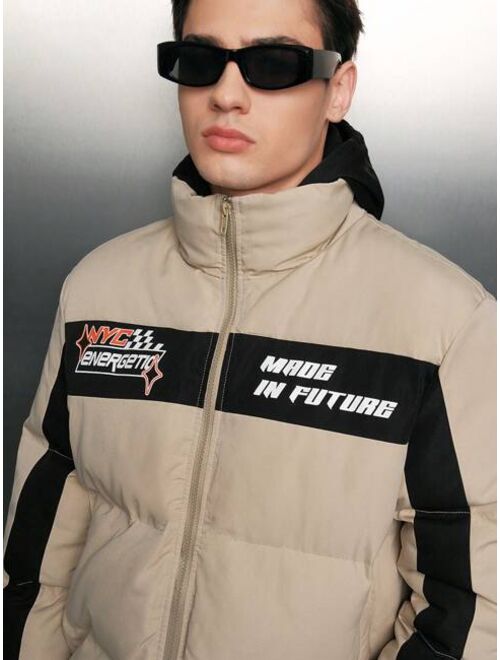 Shein Manfinity Unisex 1pc Letter Graphic Colorblock Puffer Coat