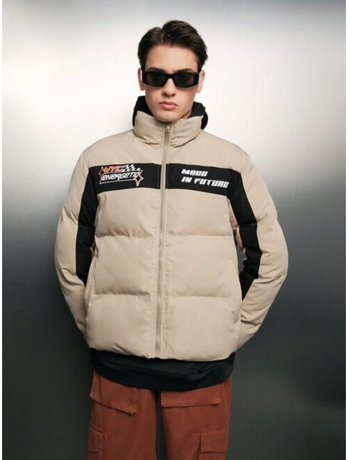 Shein Manfinity Unisex 1pc Letter Graphic Colorblock Puffer Coat