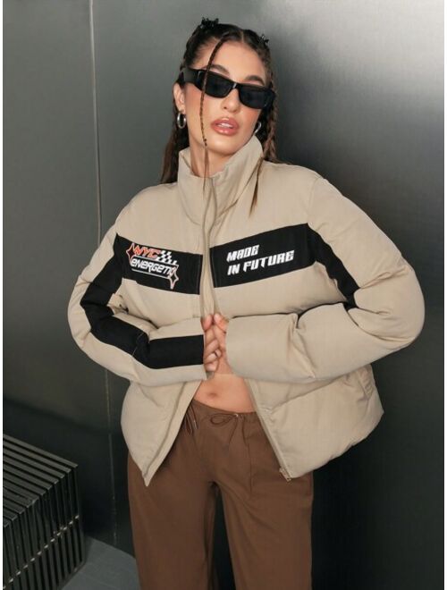 Shein Manfinity Unisex 1pc Letter Graphic Colorblock Puffer Coat