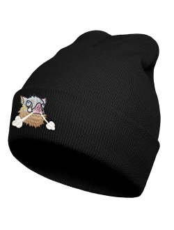 Koesnbre Cool Embroidered Pig Beanie Hats for Men and Women, Winter Black Gothic Fashion Knit Hat Gift
