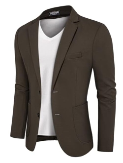 Men's 2 Button Casual Knit Blazer Wrinkle Free Stretchy Ribbed Sport Coat