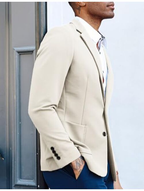 PJ PAUL JONES Men's 2 Button Casual Knit Blazer Wrinkle Free Stretchy Ribbed Sport Coat