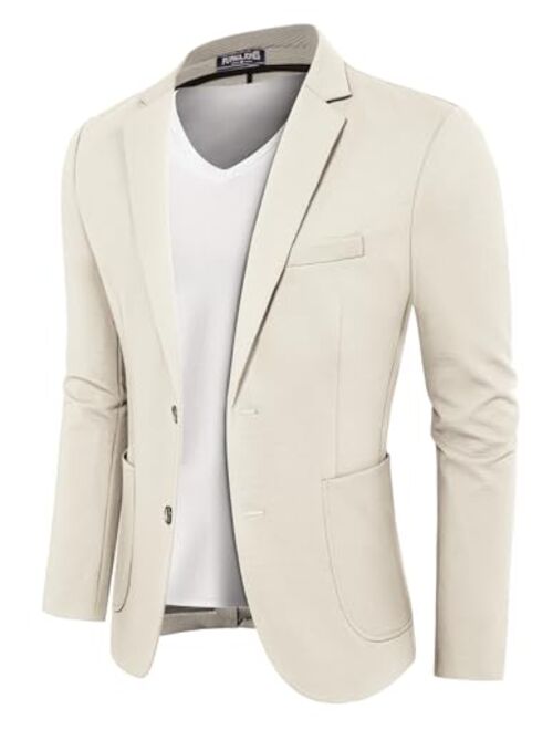 PJ PAUL JONES Men's 2 Button Casual Knit Blazer Wrinkle Free Stretchy Ribbed Sport Coat
