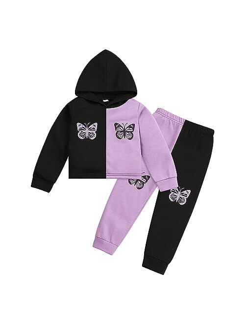 KIDLAGA Toddler Girl Clothes Figure Graphic Drop Shoulder Top Pullover Leopard Print Pants Spring Outfit Set