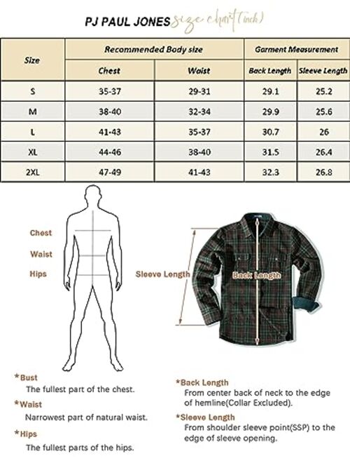 PJ PAUL JONES Flannel Shirts for Men Long Sleeve Casual Button Down Shirts Plaid Shacket for Winter