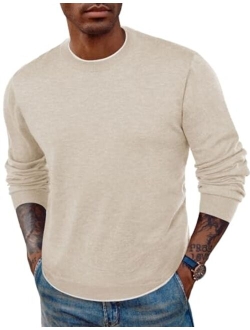 Mens Crewneck Dress Sweater Slim Fit Lightweight Wool Blend Knitted Sweaters