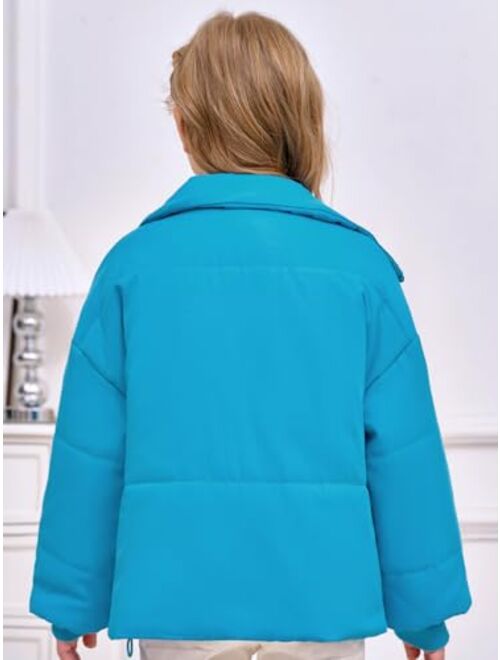 Haloumoning Girls Long Sleeve Zipper Puffer Jacket Quilted Full-Zip Lightweight Coat Winter Outerwear with Pockets 5-14 Years